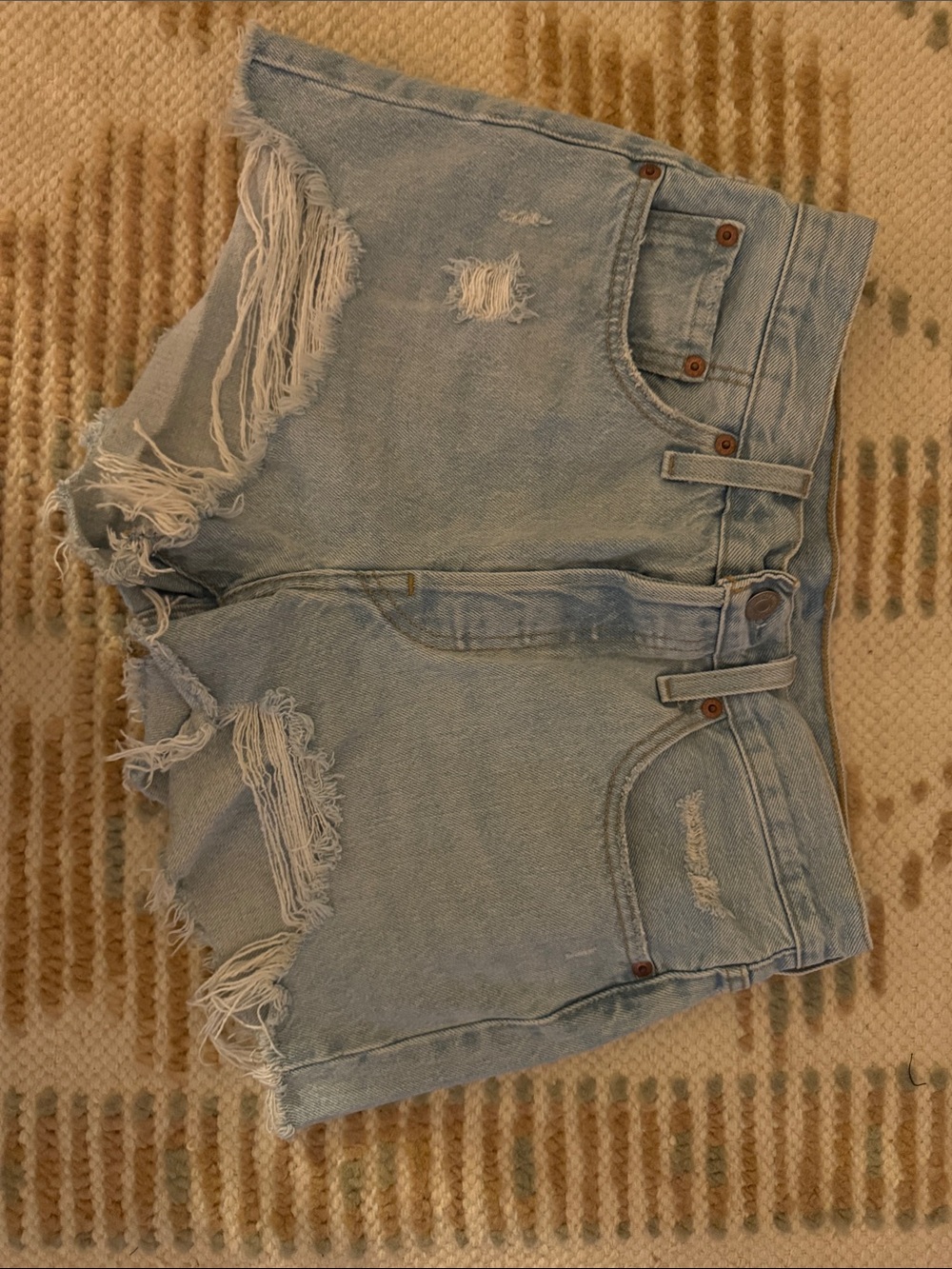 Levi's Light Blue Distressed High-Rise Denim Shorts